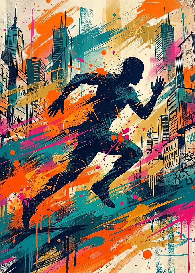 Abstract Urban Runner Street Art
