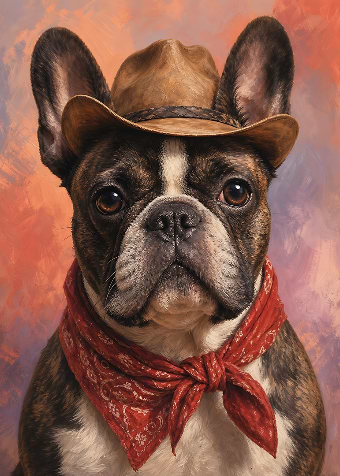 French Bulldog Wall Art — Cowboy Portrait with Painted Background