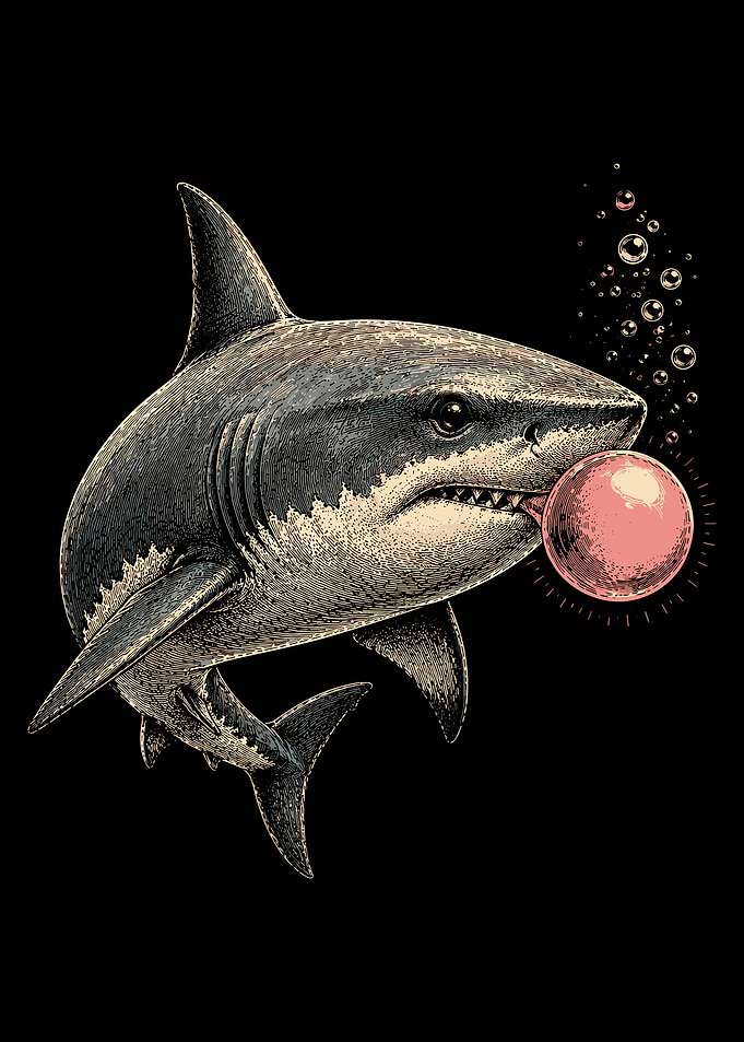 Shark Blowing a Bubblegum Bubble