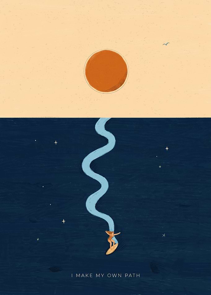 Minimalist Surfer Leaving White Trail