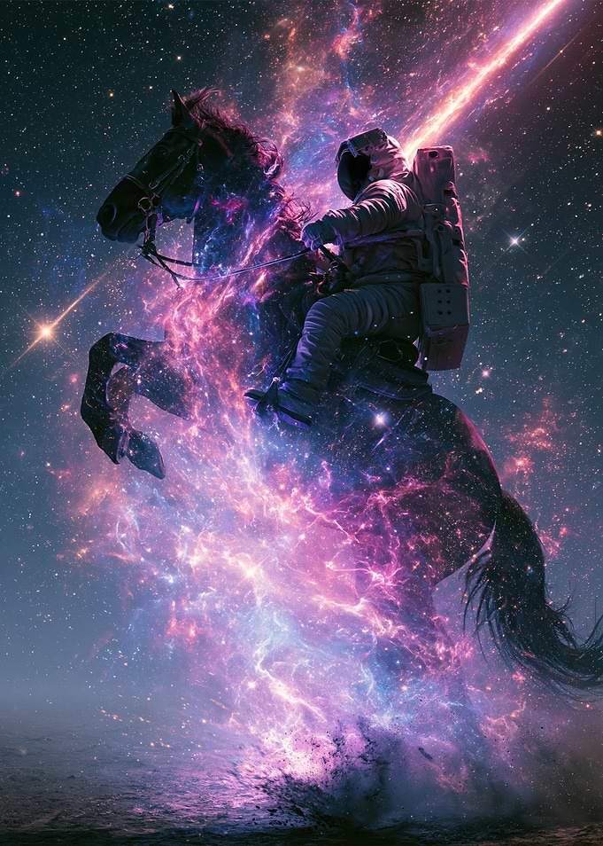 Astronaut Riding a Cosmic Horse