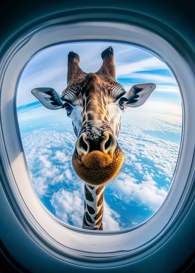 Giraffe Looking Through Airplane Window