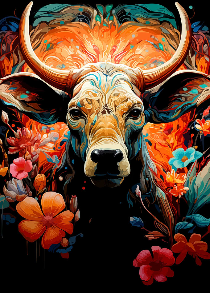 Vibrant Abstract Bull Portrait