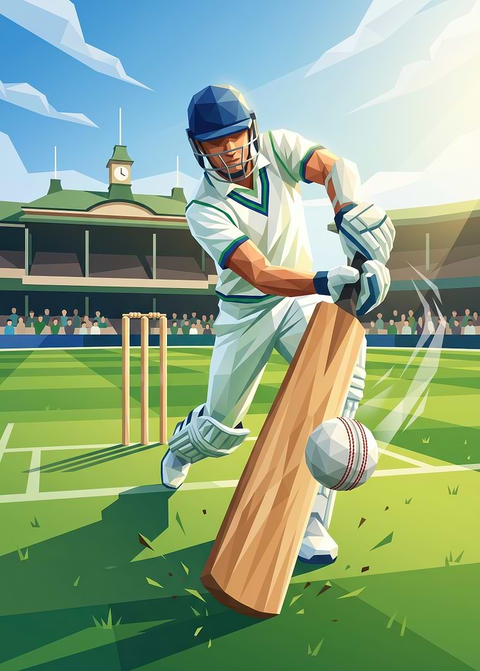Low Poly Cricket Player Batting