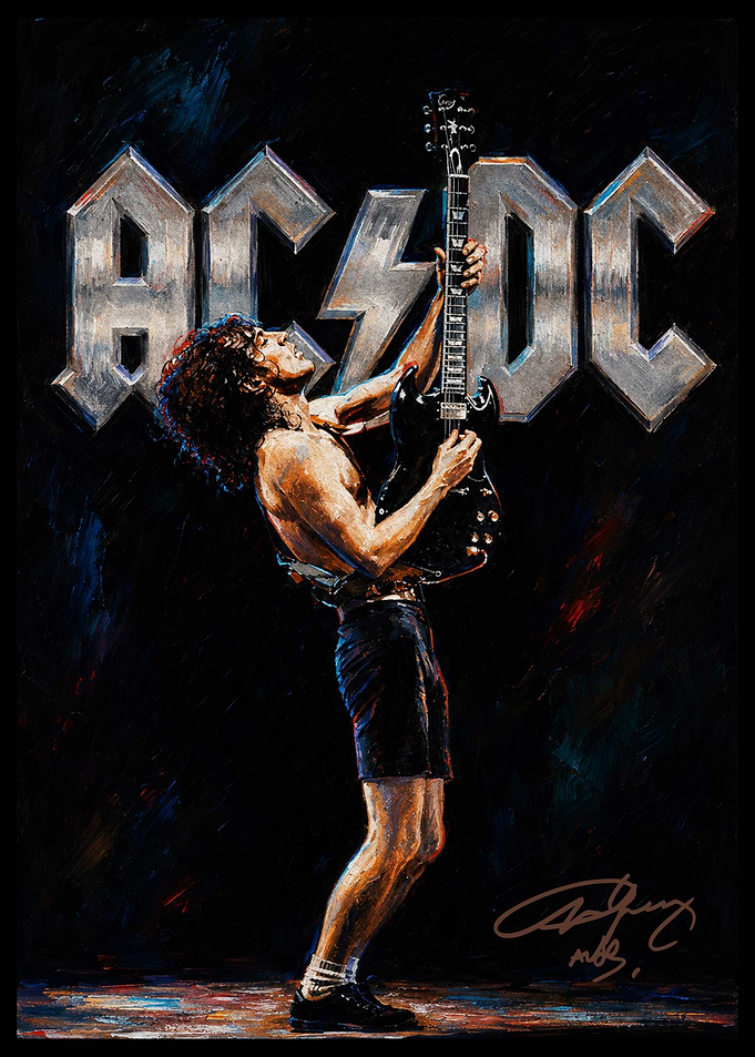 Angus Young AC/DC Guitar Performance Painting