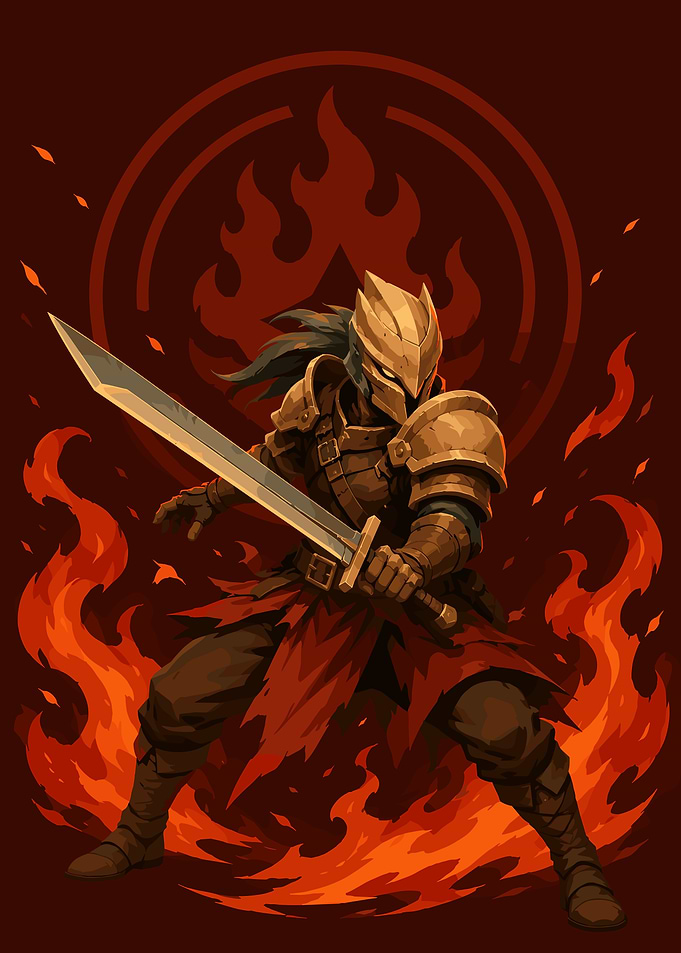 Pixel Art Fire Warrior Knight