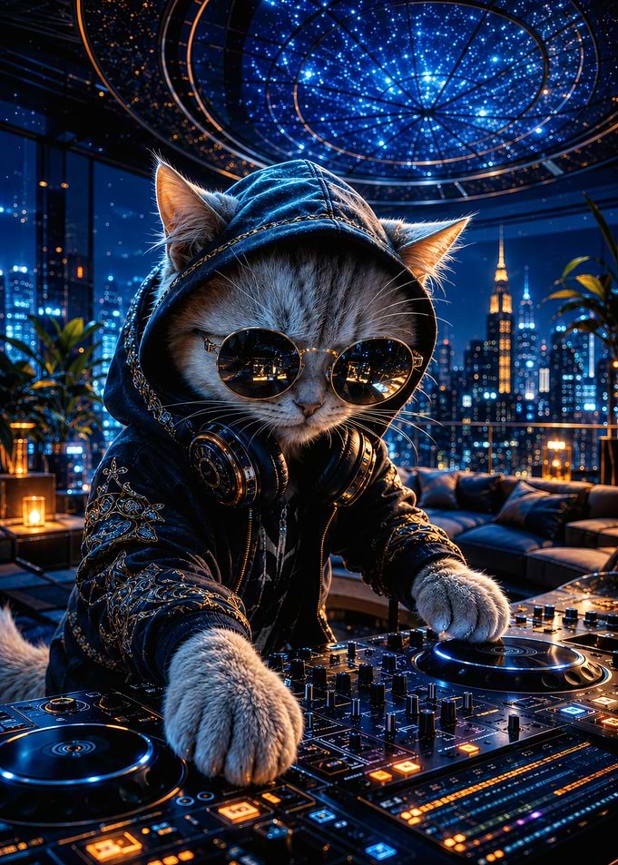 Cool DJ Cat in City Nightclub