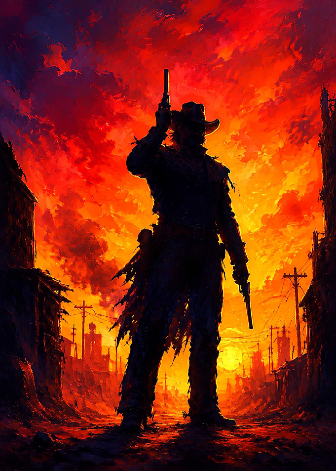 Lone Cowboy Silhouette at Sunset