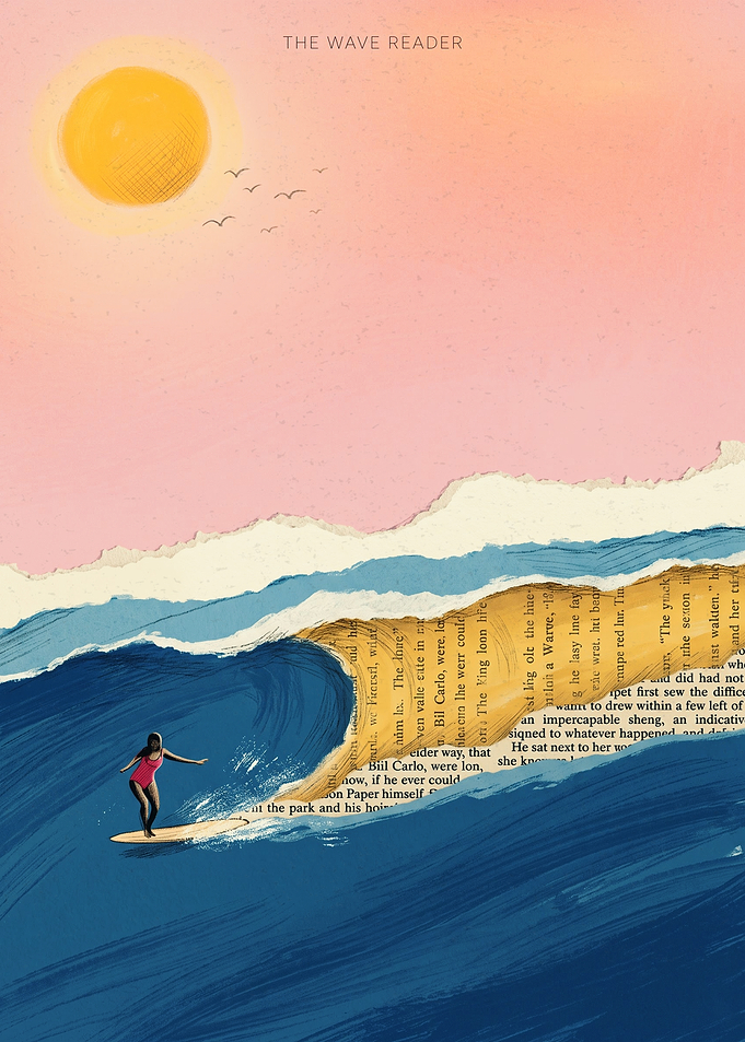 Surfing The Wave Reader Book Page Art