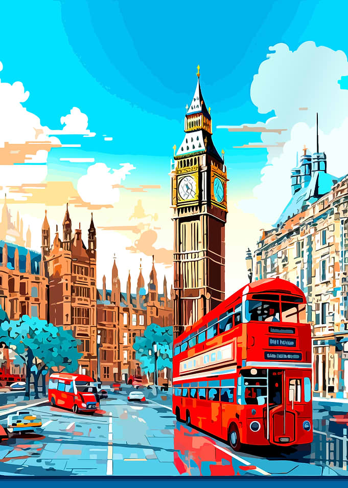 London Cityscape with Red Bus