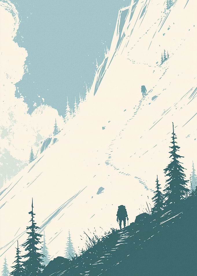 Minimalist Mountain Hiking Illustration