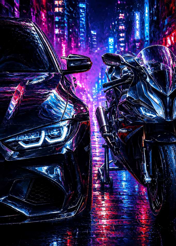 Cyberpunk Car and Motorcycle Duo
