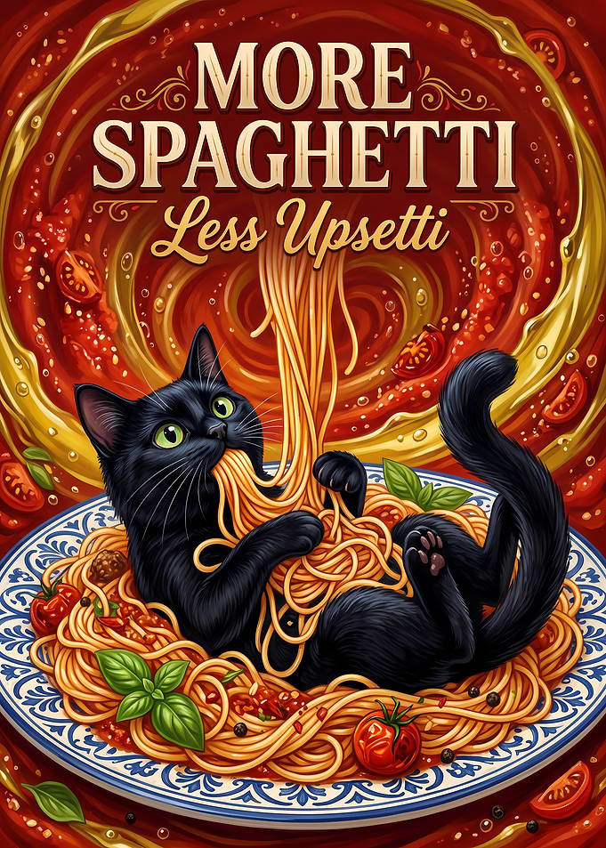 More Spaghetti Less Upsetti Cat Poster