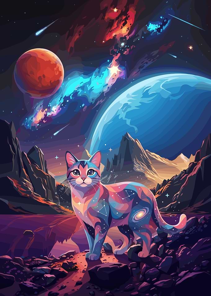 Cosmic Galaxy Cat in Space