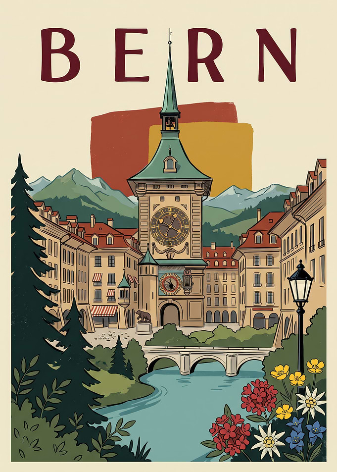 Vintage Travel Poster of Bern Switzerland