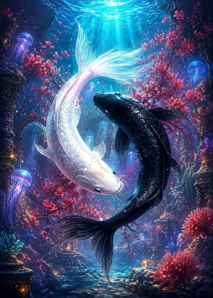 Yin Yang Koi Fish Underwater