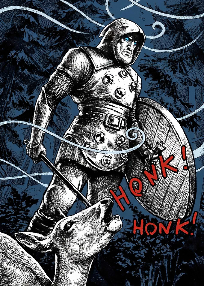 Knight Confronted by Honking Deer