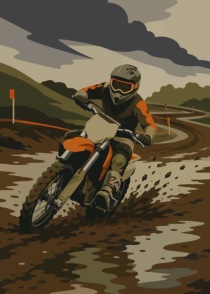 Motocross Rider on Muddy Track