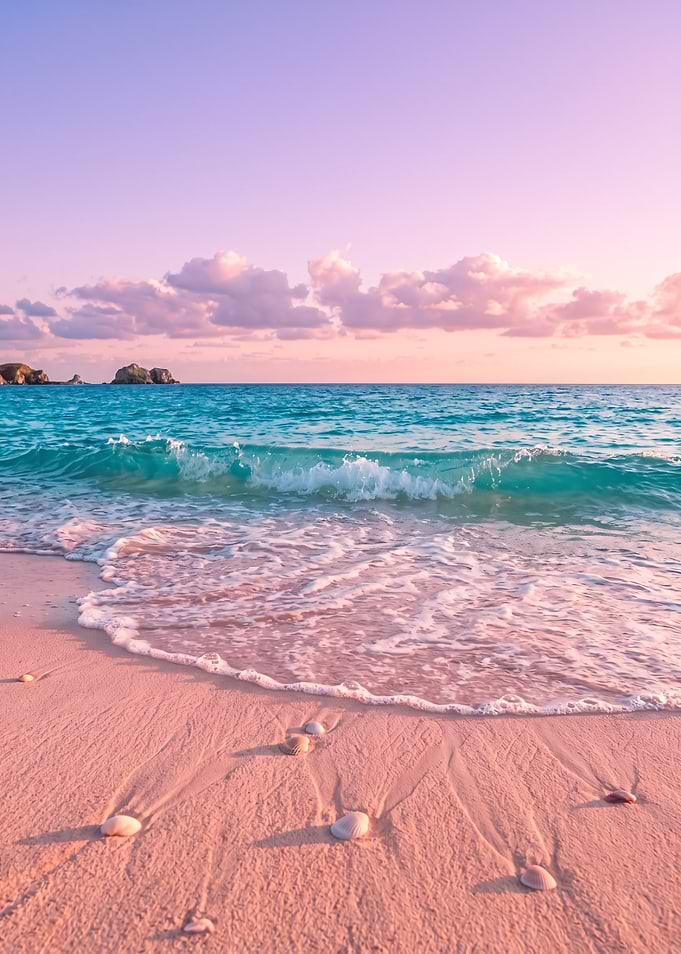 Pastel Pink Sunset Beach Scene