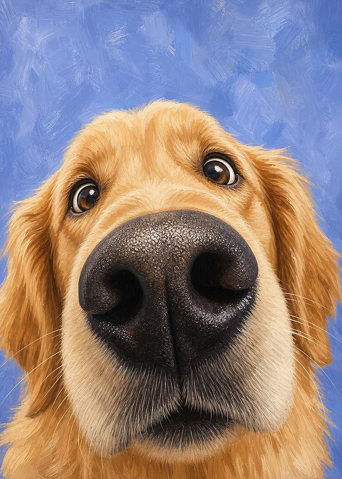 Golden Retriever Wall Art — Funny Big Nose Close-Up Portrait