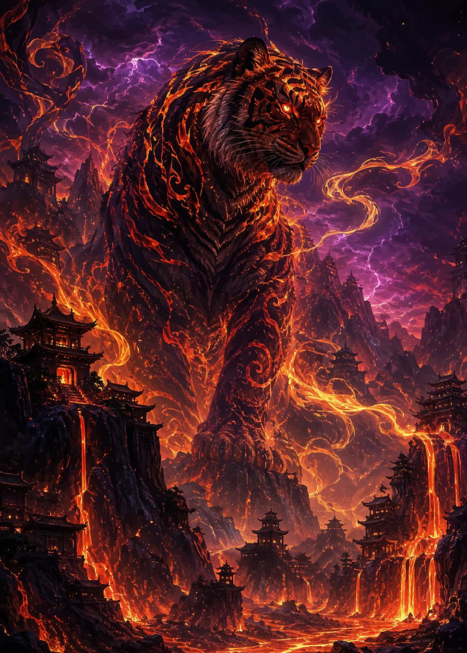 Giant Fire Tiger in Mountain Temple