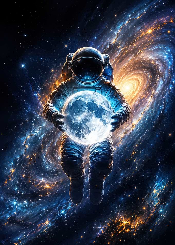 Astronaut Holding a Glowing Moon