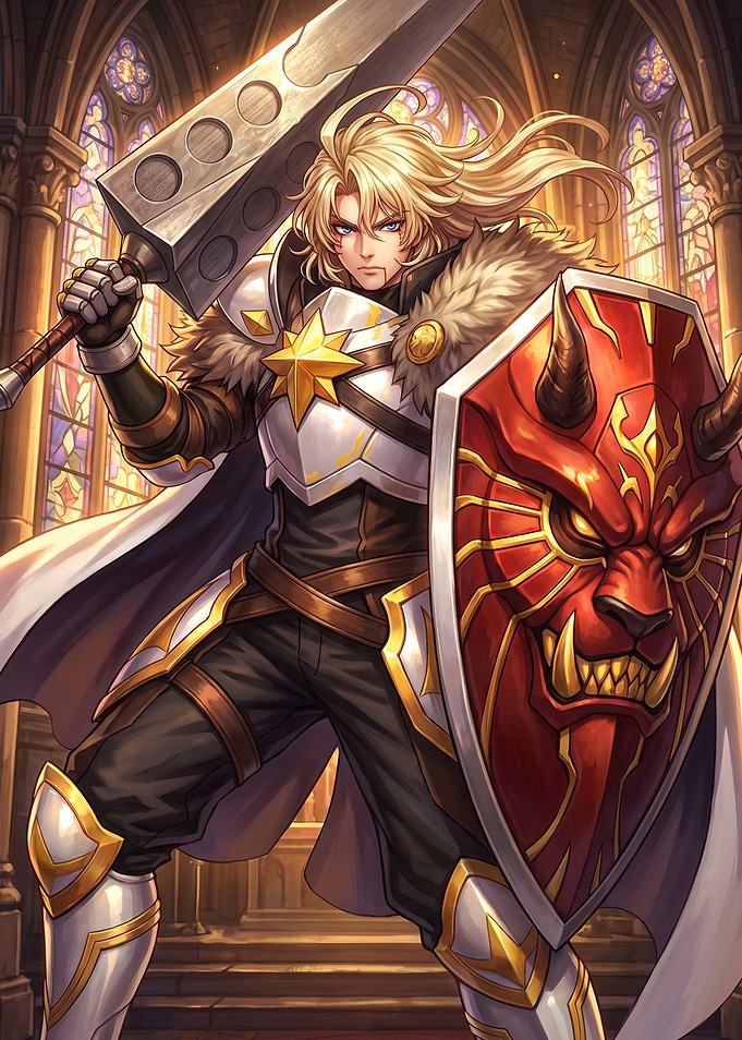 Blonde Knight with Demon Shield