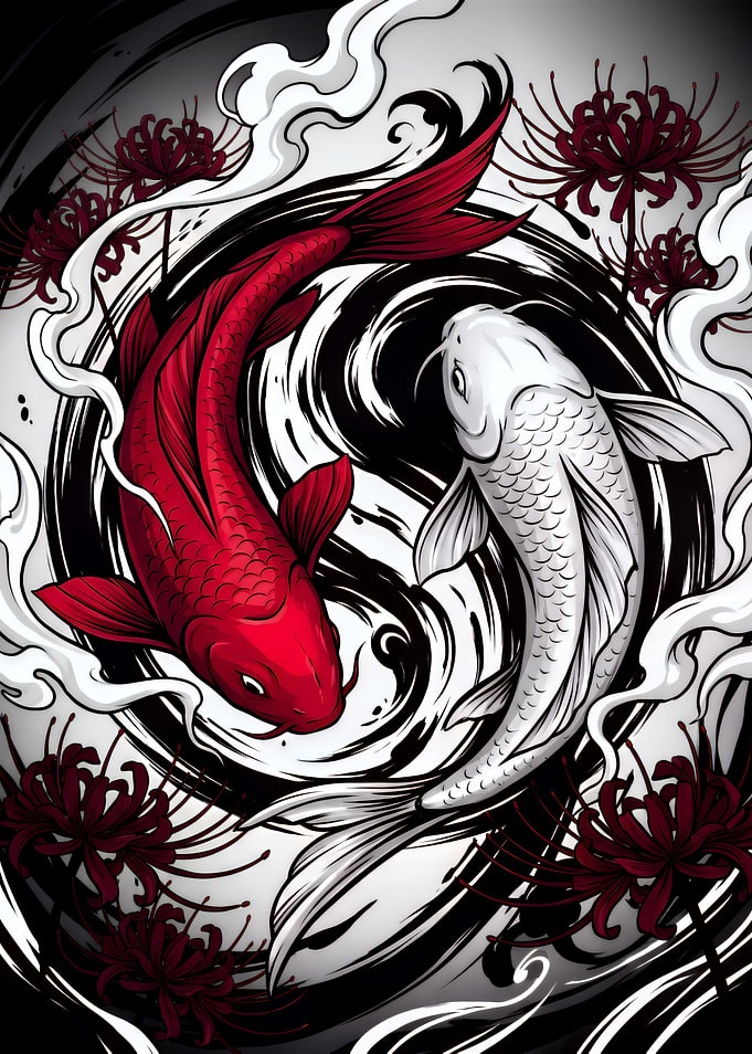 Red and White Koi Yin Yang