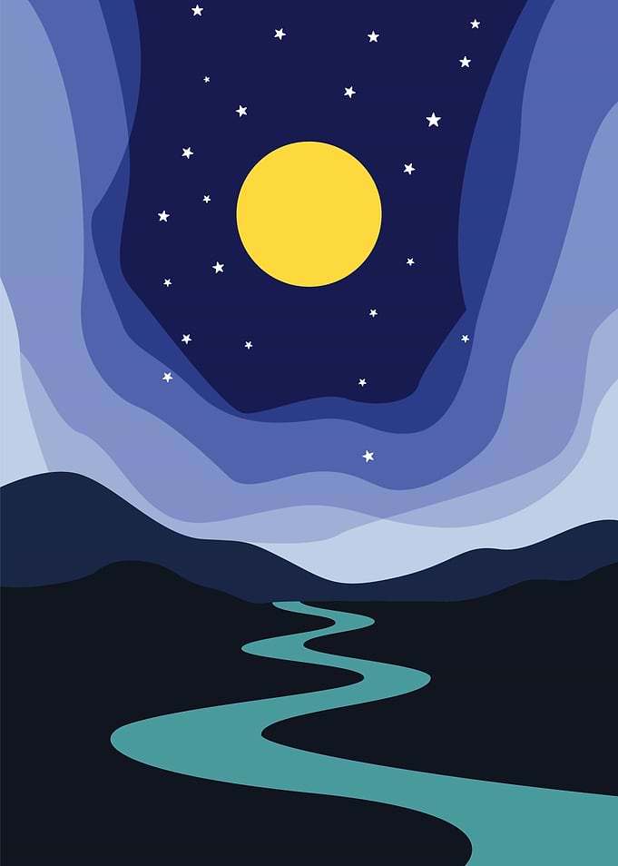Minimalist Night Landscape with Moon