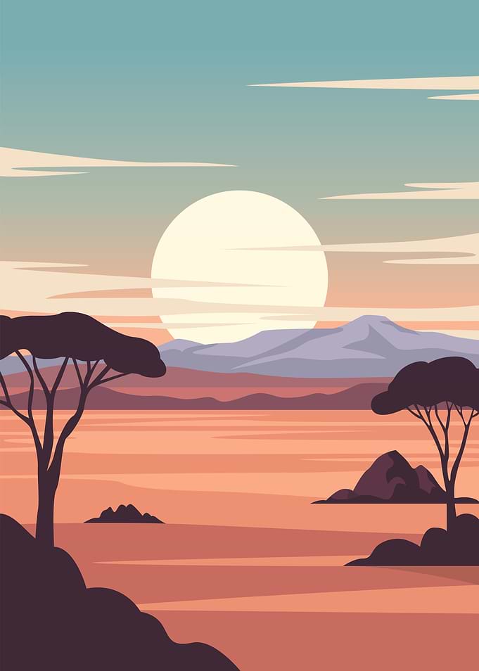 Minimalist African Savanna Sunset Landscape