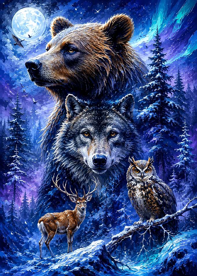 Majestic Forest Animals Under Moonlight