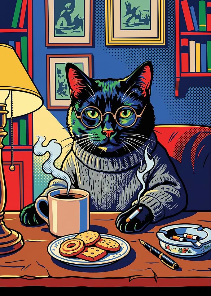 Sophisticated Black Cat in Study