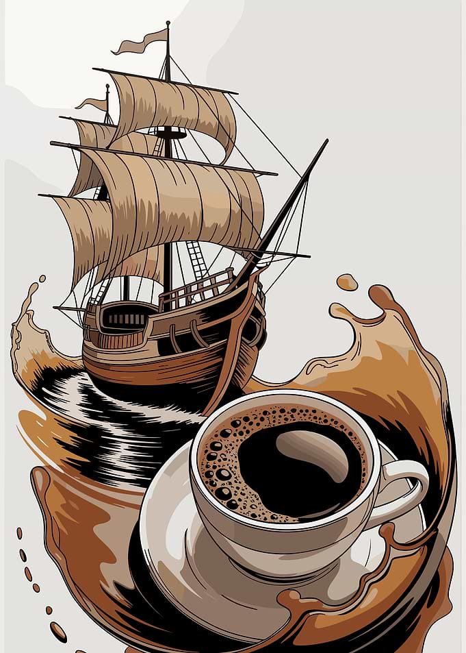 Sailing Ship in Coffee Splash