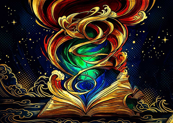 Magical Open Book with Swirling Energy