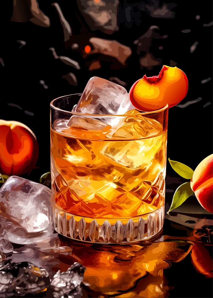 Peach Infused Whiskey on Ice