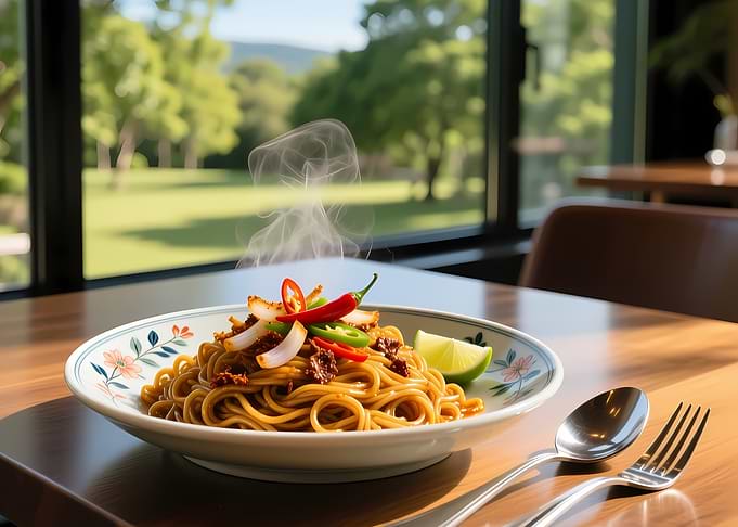 Steaming Bowl of Spicy Asian Noodles
