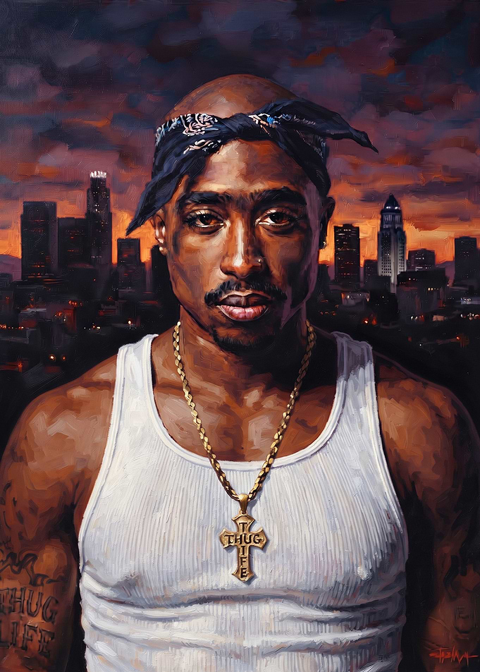Tupac Shakur Portrait with City Skyline