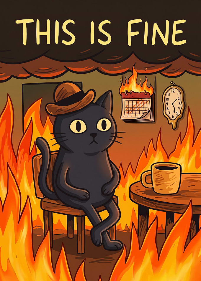 This Is Fine Cat Meme Illustration