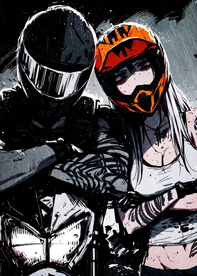 Biker Duo Anime Style Illustration