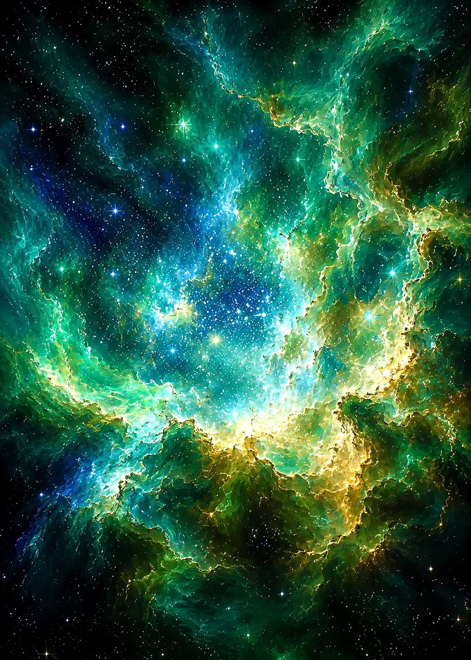 Vibrant Green and Gold Nebula