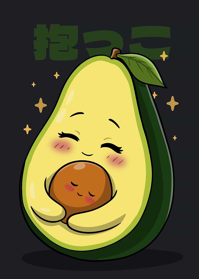 Cute Avocado Mother Hugging Seed