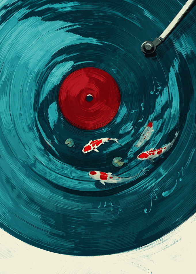 Turntable Record Player Koi Fish Art