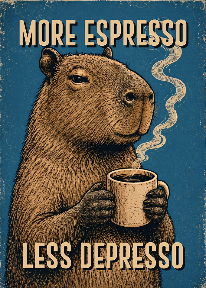 Capybara Coffee Meme More Espresso Less Depresso