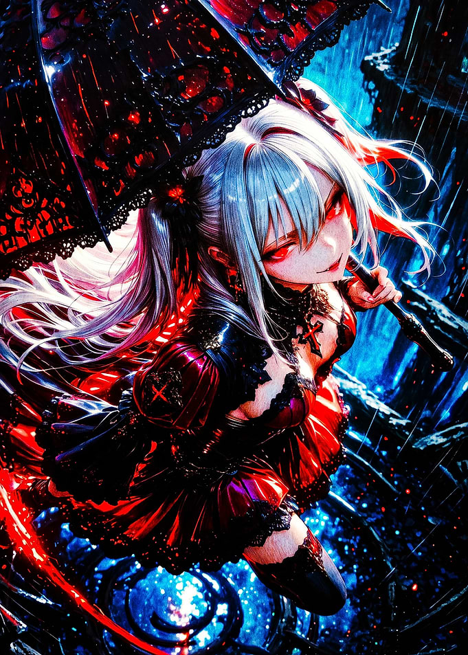 Gothic Anime Girl with Red Umbrella