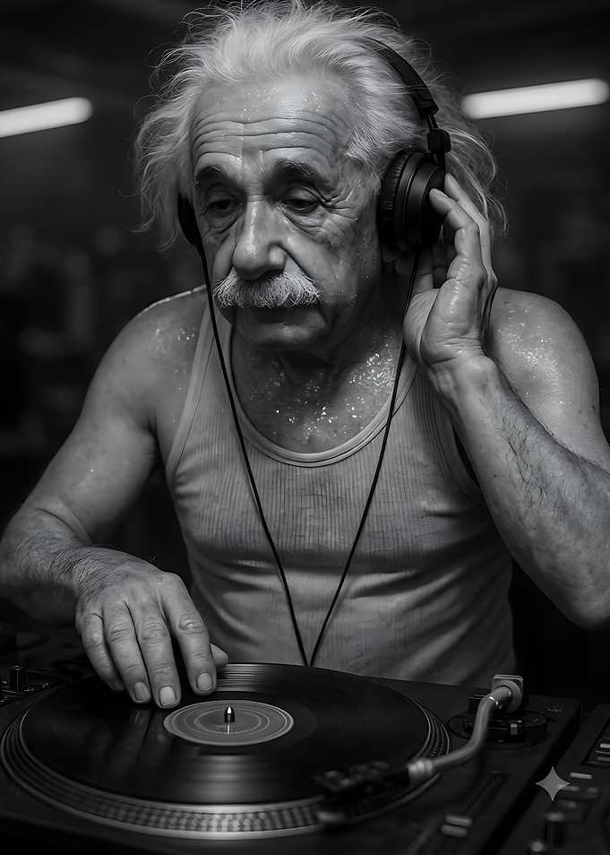 Albert Einstein DJing on Turntables