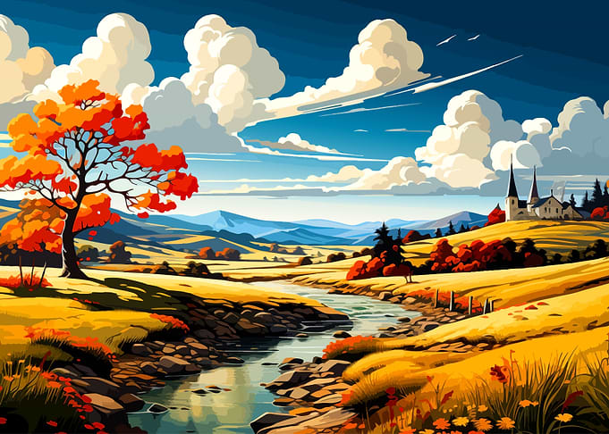 Vibrant Autumn Landscape with River