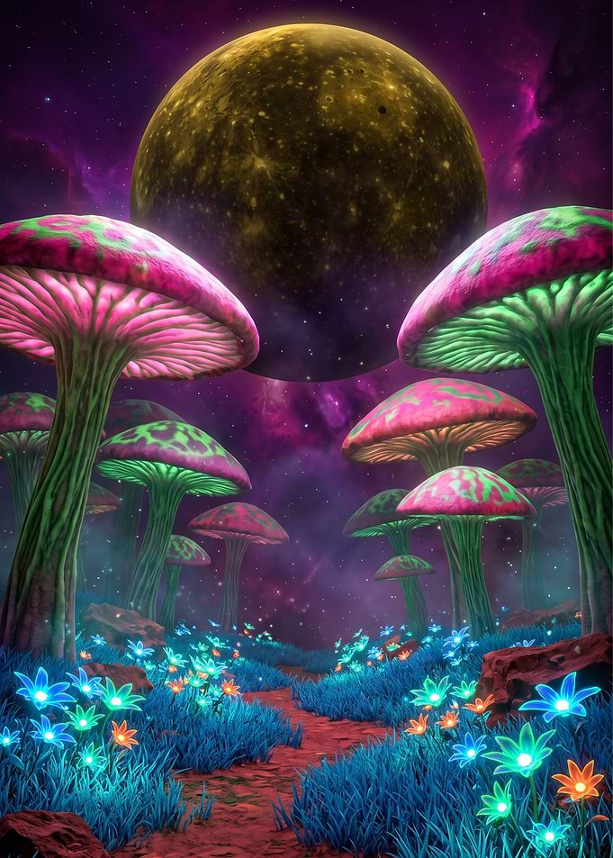 Surreal Alien Mushroom Forest Landscape