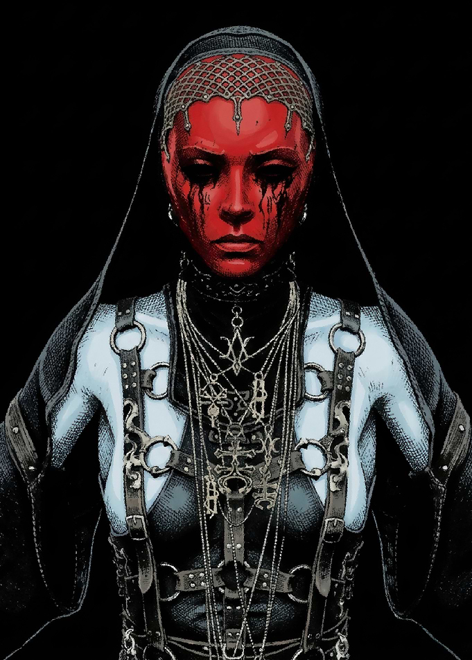 Gothic Red-Faced Nun Digital Portrait