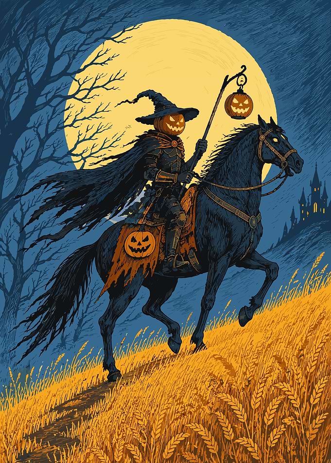 Headless Horseman Pumpkin Rider Illustration