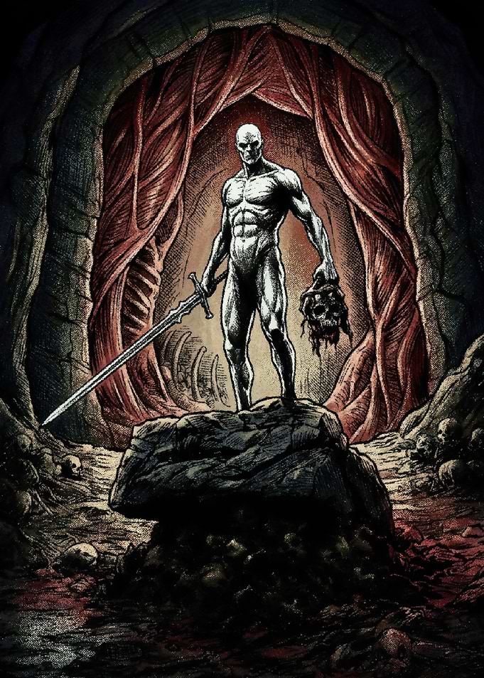 Warrior Standing on Pile of Skulls